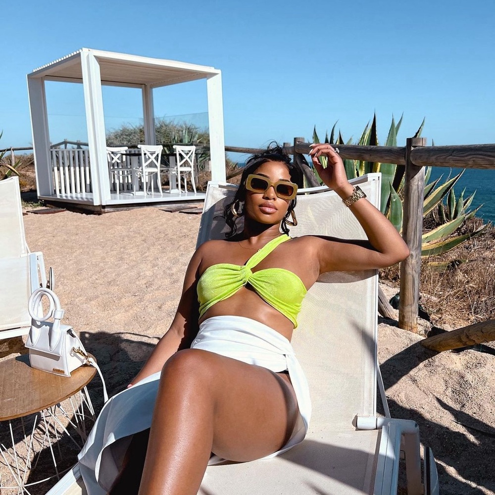 Lime Acetate Slinky One Shoulder Knot Front Bralet